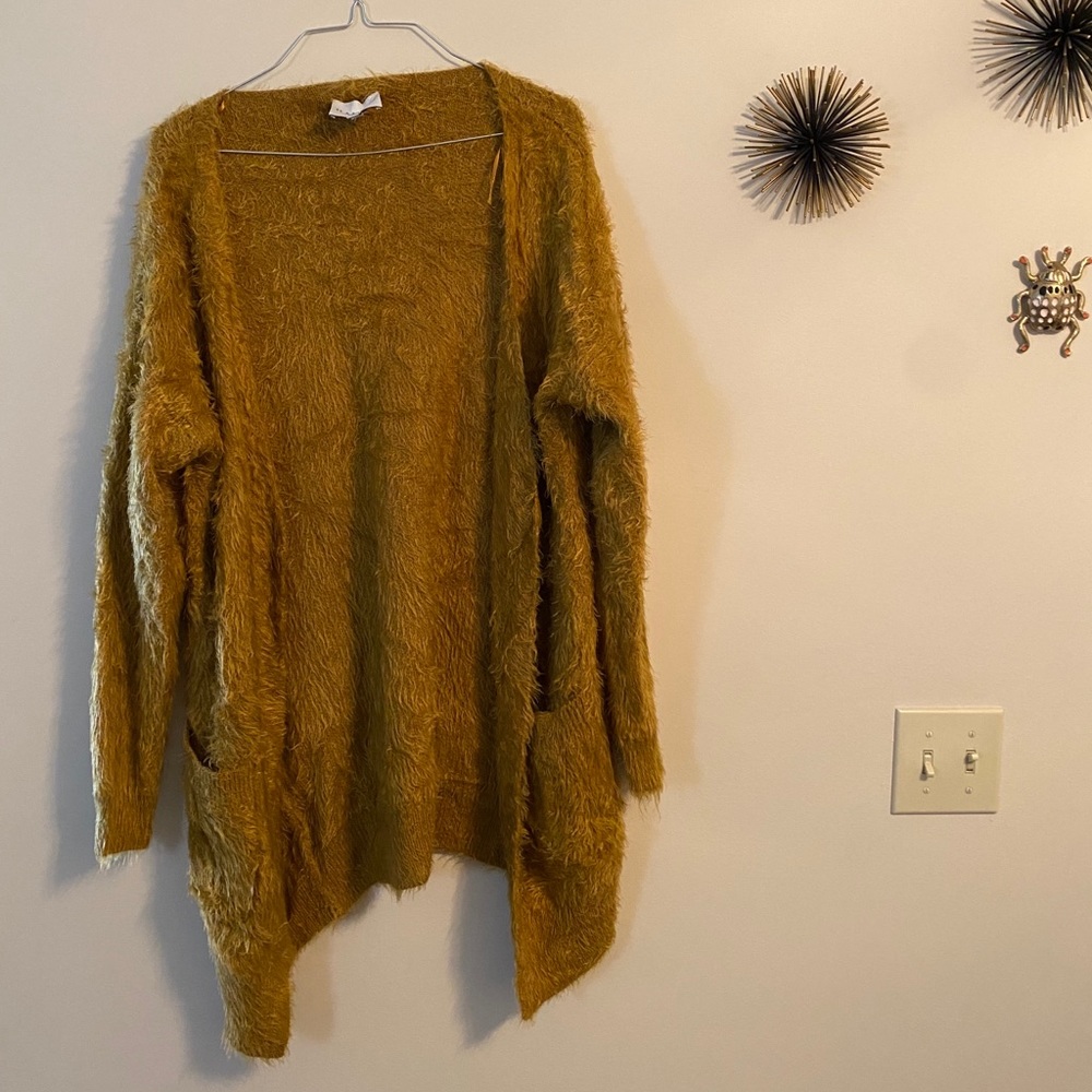 Fuzzy mustard yellow cardigan